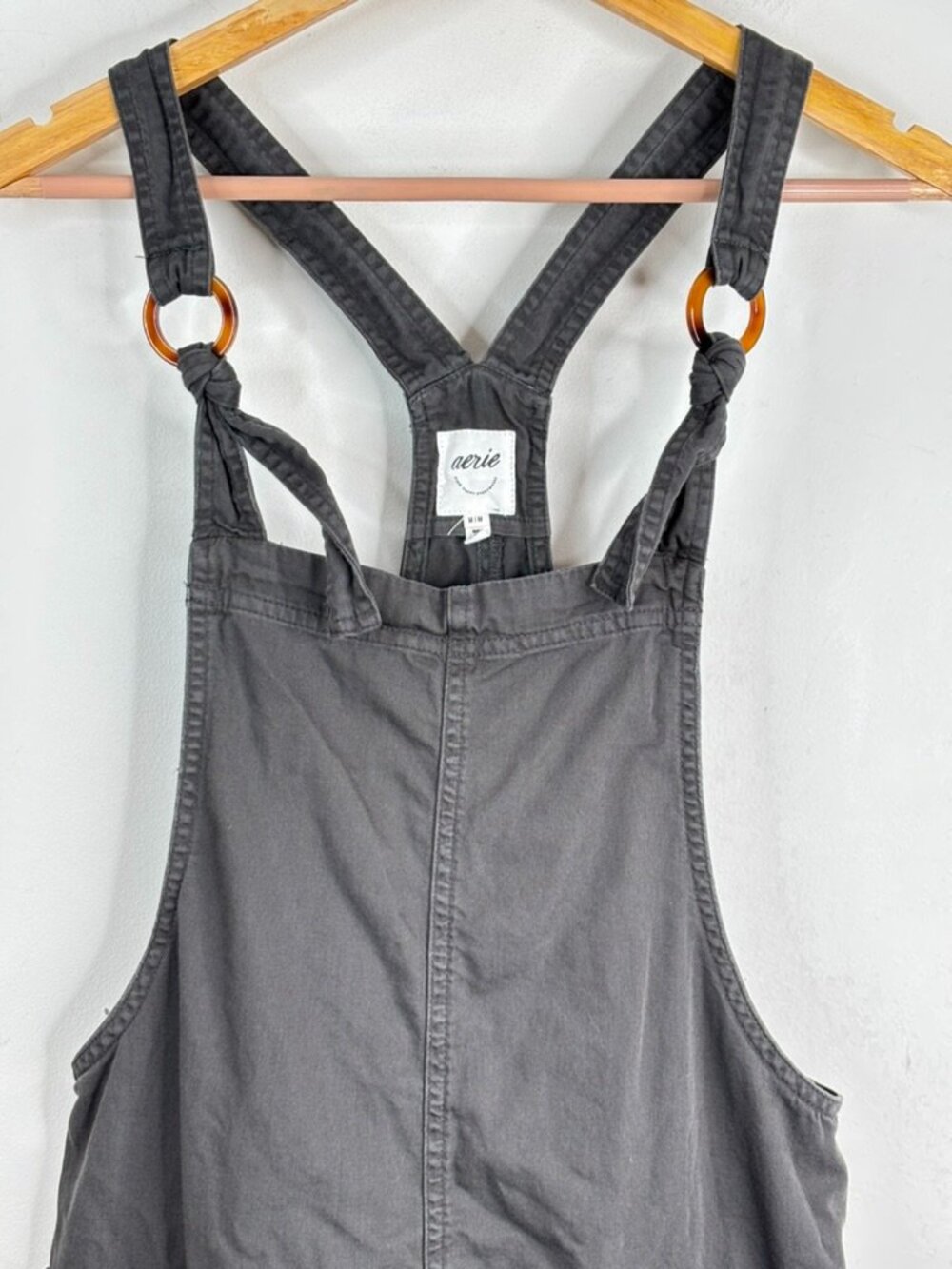 Aerie Canvas Shortalls M Washed Black Charcoal Romper Short Overalls Garden Boho - Picture 3 of 11
